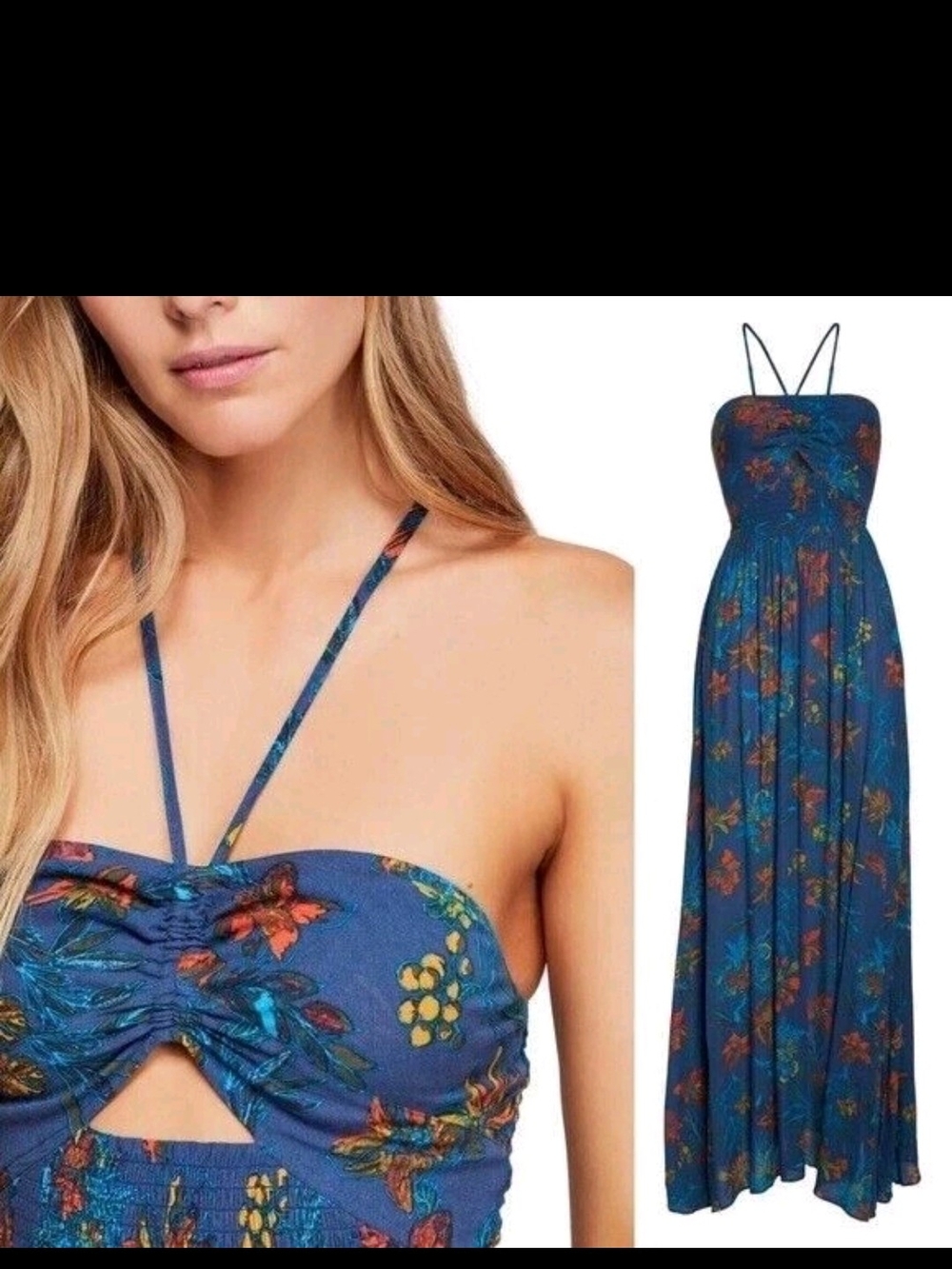 Free People One Step Ahead Maxi Dress in Blue